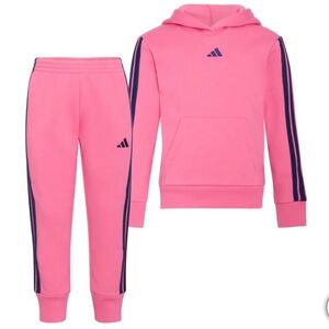 Girls Adidas Logo 2-piece Set (1) Pull-over Hoodie + (1) Matching Pant PINK NWT